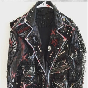 Women Patches Edge Leather Jacket, Rocker Punk Studs Style