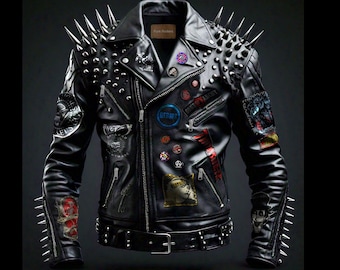 Steampunk Rainbow Spikes Style , Rainbow Studs Punk Rocker Leather Jacket, Cyberpunk Heavy Metal