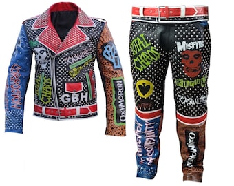 Edgy Men's Studded Leather Jacket, Steampunk Aesthetic Pant, Motor Bike Costume