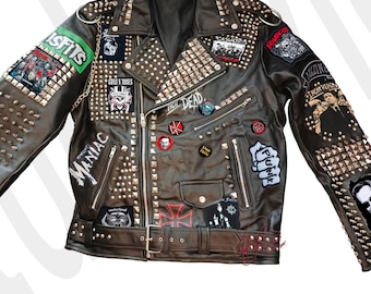 Men's Punk Rock Studwork Jacket – Spiked Leather, Gothic Patches
