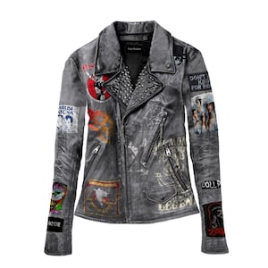 Industrial Women Studded Jacket, Biker&#39;s Spikes Aesthetic Patches