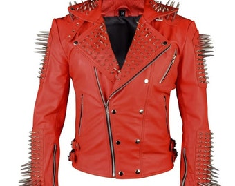 Brando Leather Gothic Long Spikes, Punk Studded Jacket