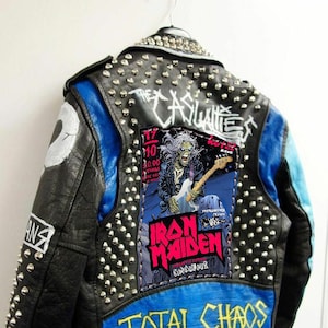 Spikes Leather Men Iron Maiden ,Gothic Steampunk Street Gang Patches Jacket