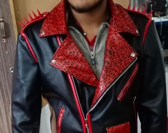 Men's Spiked Steampunk Leather Jacket, Custom Studded Moto Jacket