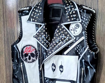 Rider Gothic heren patches vest leer, motorjack bezaaid punkrock,
