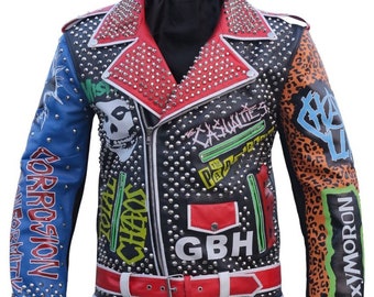 Cone Studs Steampunk Lederjacke, Herren Edgy Biker Style
