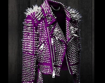 Men Studded Steampunk Biker Leather Jacket
