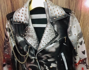 Handgefertigte Rand Männer Punk Leder, Gothic Nieten Rocker Jacke