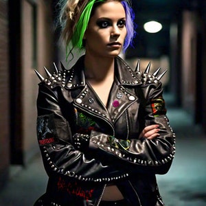 Motorbike Black Punk Leather Fashion, Street Biker Women Patches Jacket