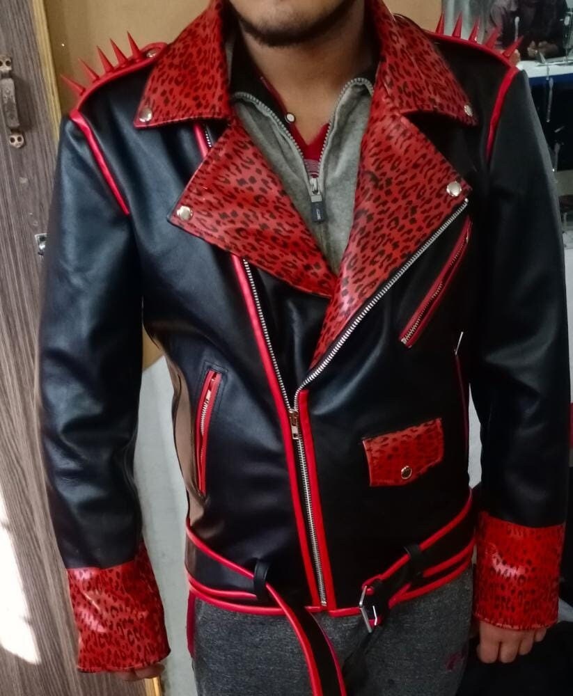 Men Edge Style Spikes Gothic Leather Jacket, Studded
