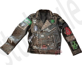 Metalen spikes van topkwaliteit, herenpatches rundleer gothic jack,
