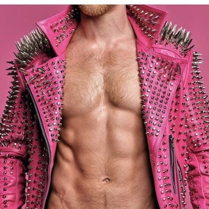 Edgy Rivets Leather Men Gothic, Metal Spikes Steampunk Rock, Gang Jacket