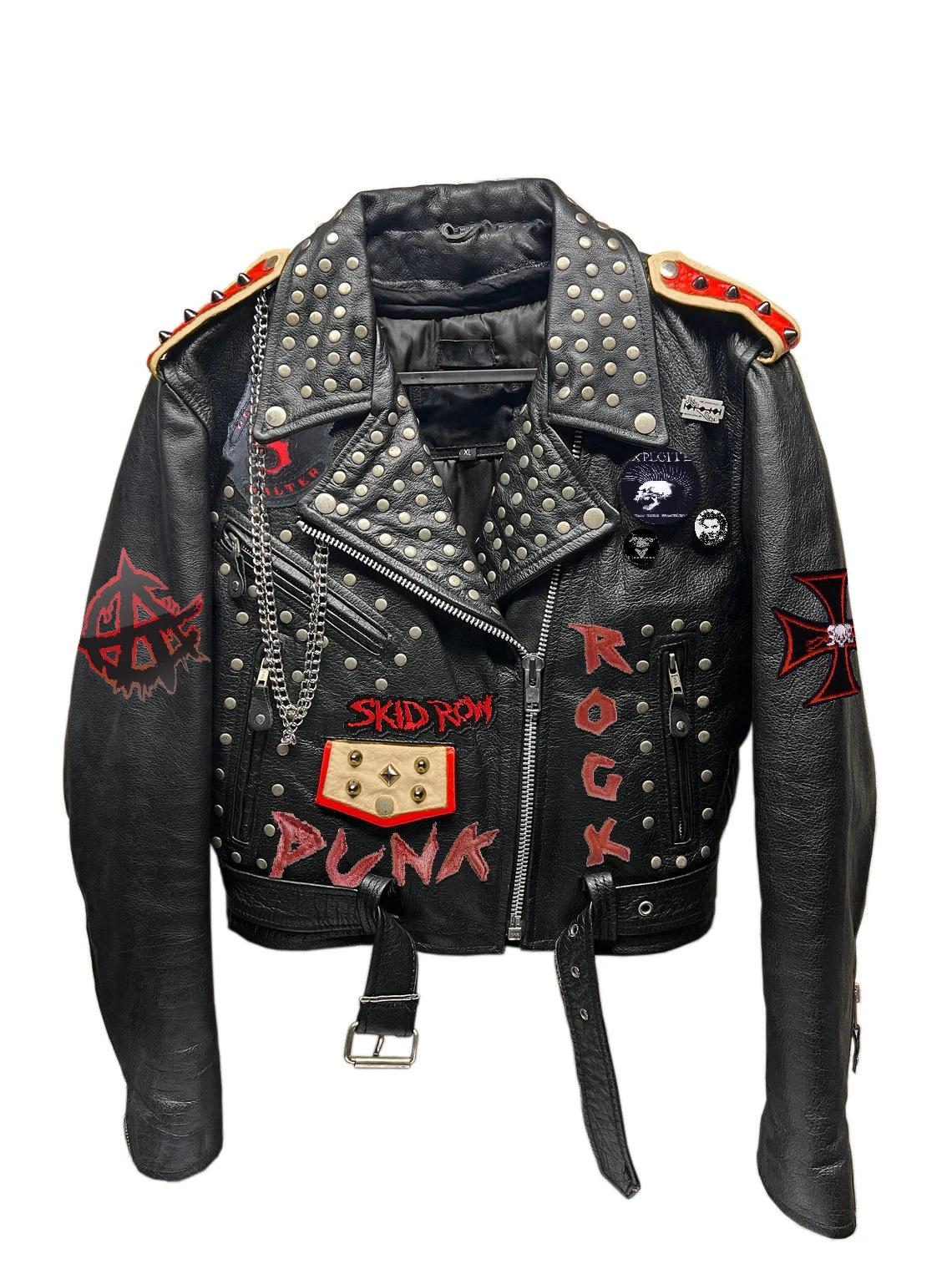 Edgy Biker Studs Leather Patches, Gothic Rocker Style Brando