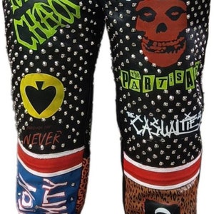 Men Motorbike Studded Patches Cowhide Leather Pant