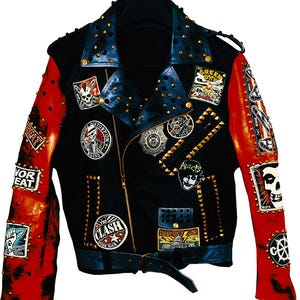 Rebel's Dream Handcrafted Punk Rock Leather Jacket with Golden Studs and Patch Collection