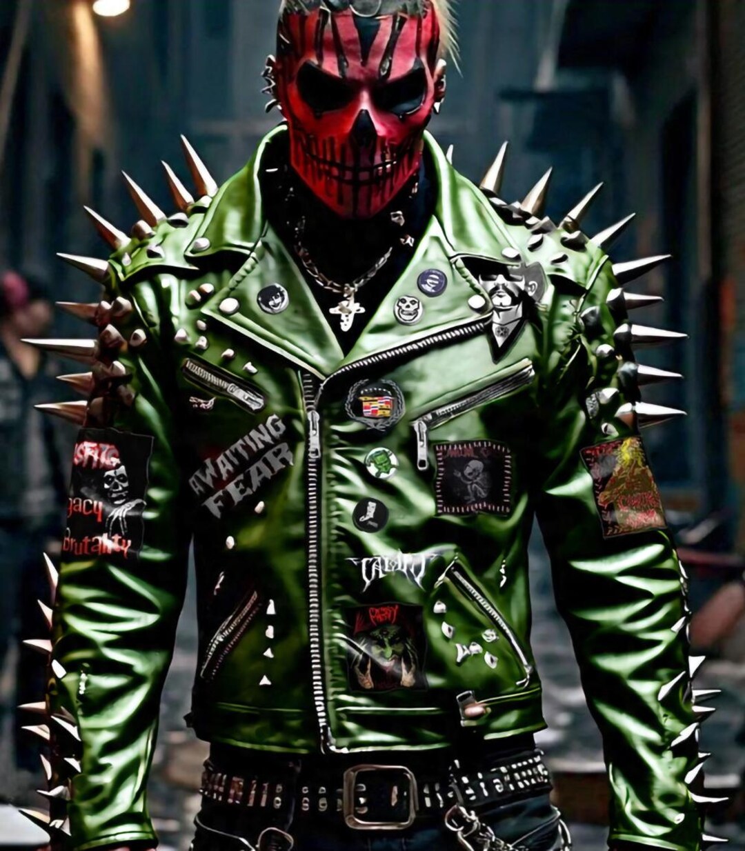 Spiked Green Leather Punk Jacket, Custom Patchwork, Handmade - Etsy