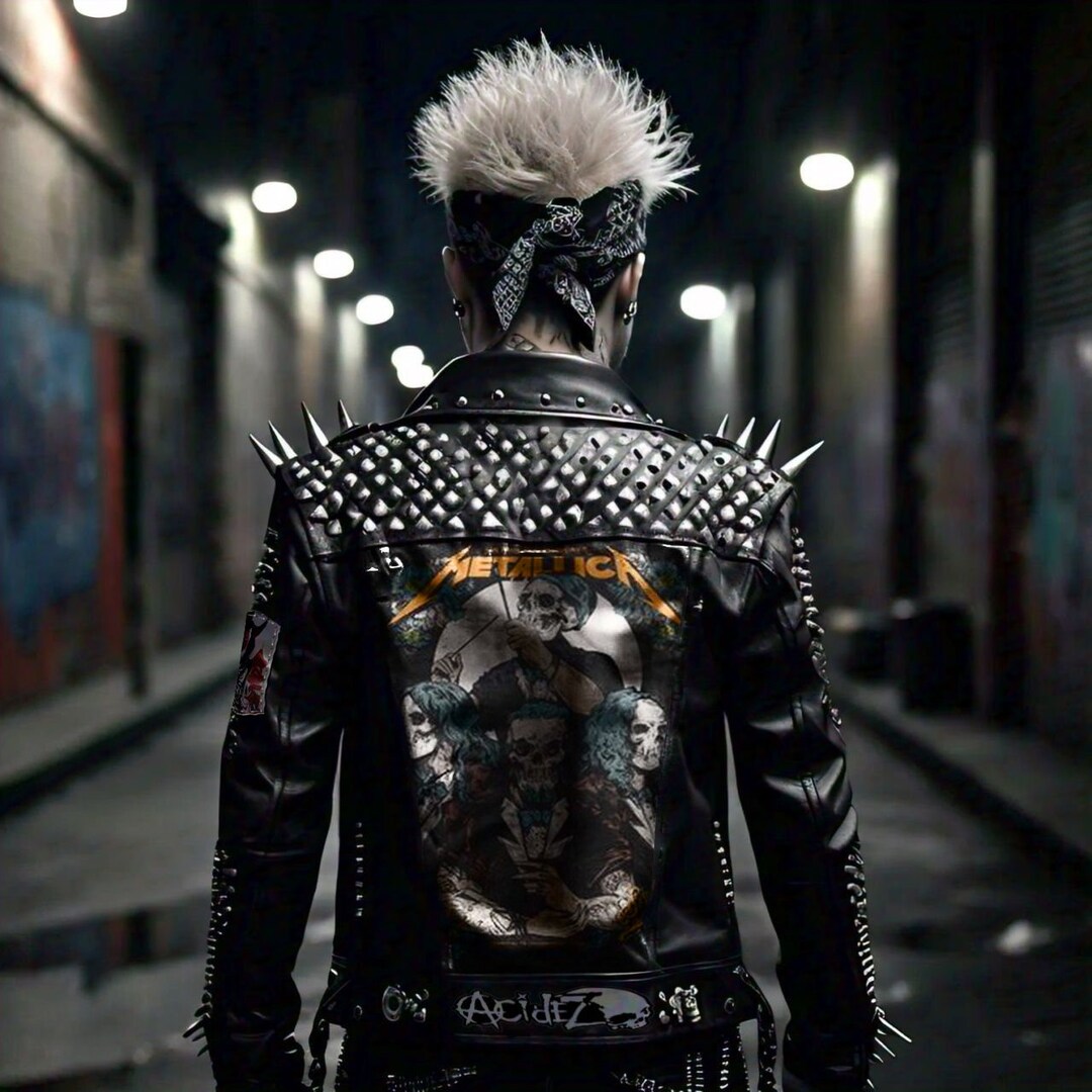 ジャケット・アウター opium darkwear punk studs riders jacket Men Spiked Studded Leather Jacket Punk Heavy Metal Button Up