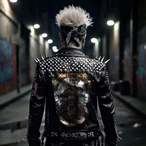 Handmade Jacket Spikes Rivets Studs, Punk Street Gang Biker Gothic