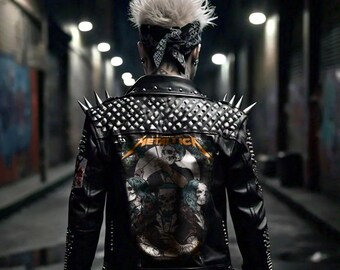 ジャケット・アウター opium darkwear punk studs riders jacket Handmade Jacket Spikes Rivets Studs, Punk Street Gang Biker Gothic