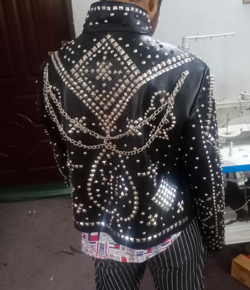 Silber Nieten Biker Party Jacke , Steampunk Punk Leder Gothic