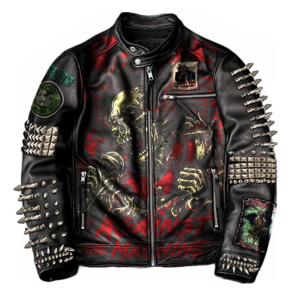 Metal Spiked Patches Leather Punk Men Gothic Jacket - Etsy