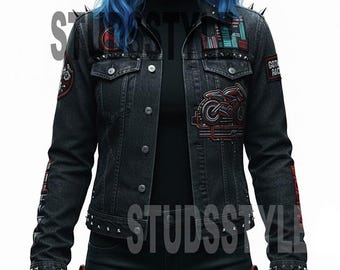 デニムゴシックパンクジャケット、パーソナライズジーンズスタッズ