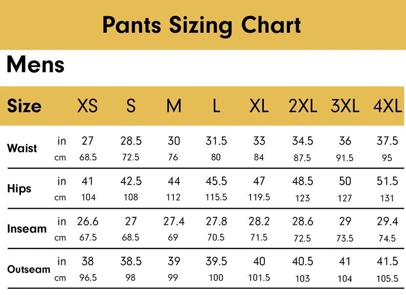 Men Leather Pant Size Chart
