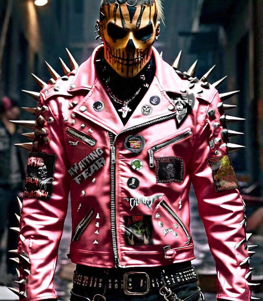 Men's Punk Fashion Jacket Legacy Brutality in Pink With Spikes