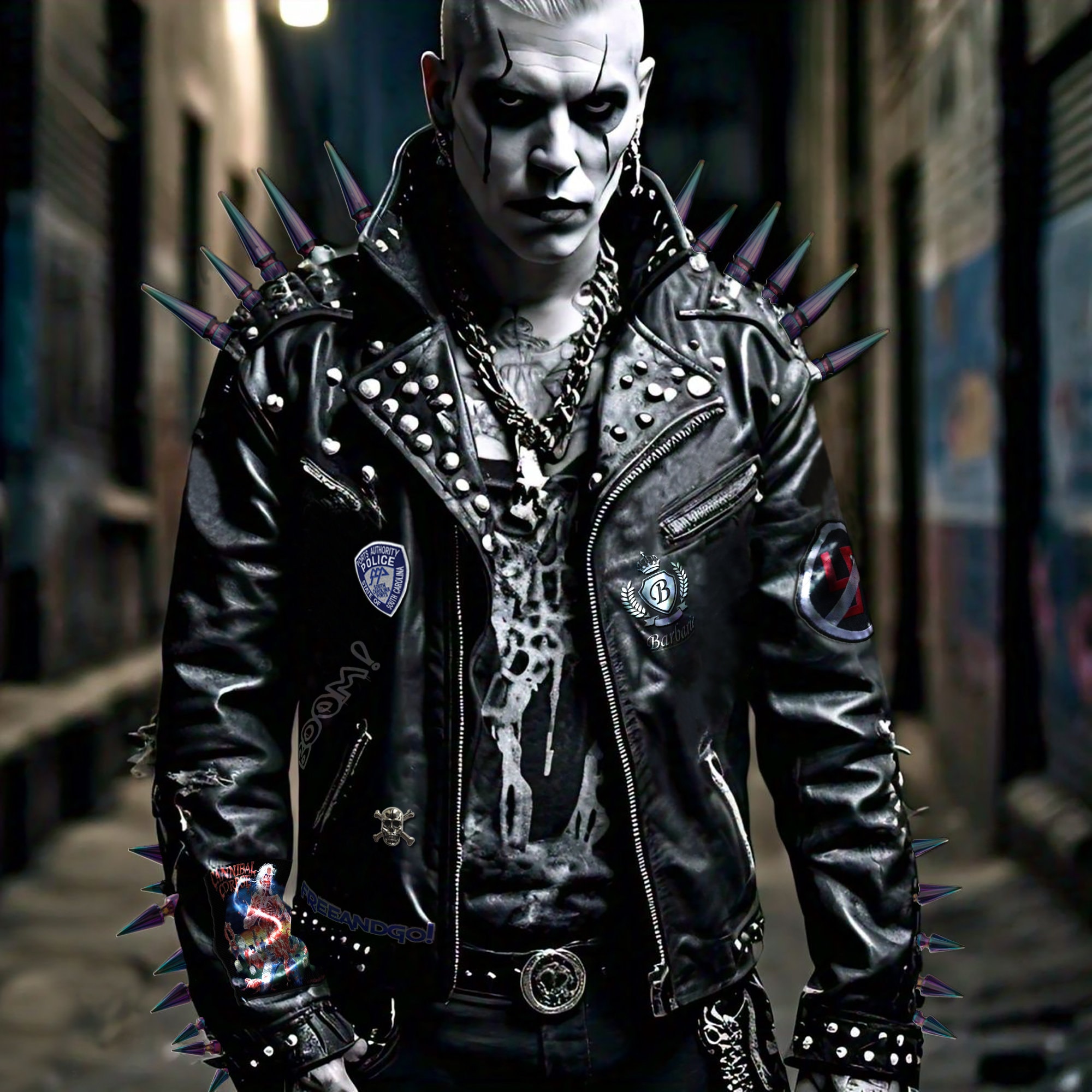 Rainbow Spiked Steampunk Patches Leather Jacket, Men's Edgy Rocker
