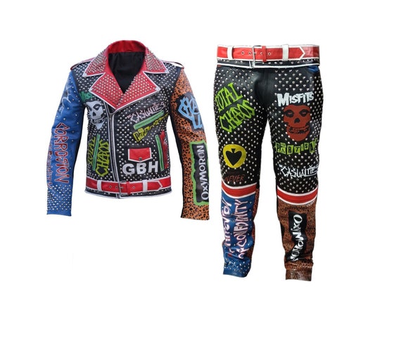 Edgy Men's Studded Leather Jacket, Steampunk Aesthetic Pant, Motor Bike Costume