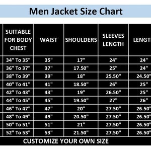 Men Studded Leather Patches Jacket Size Chart