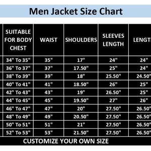 Men Leather Jacket Size Chart