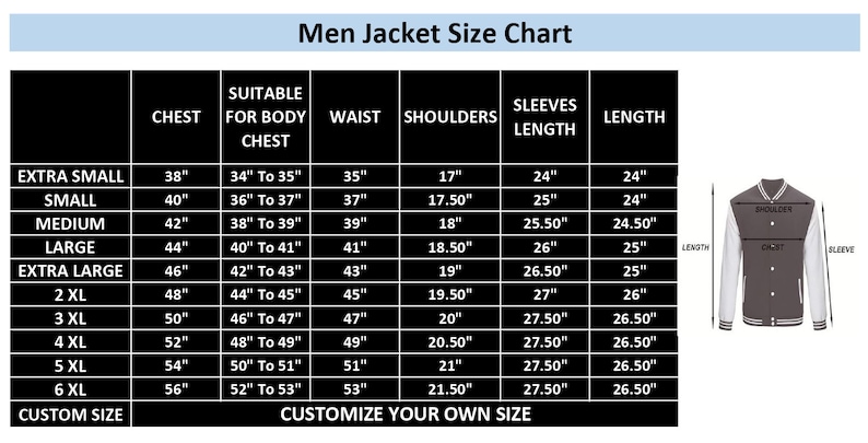 Men Leather Jacket Size Chart