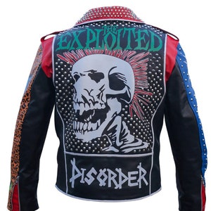 Men Motorbike Studded Patches Cowhide Leather Jacket