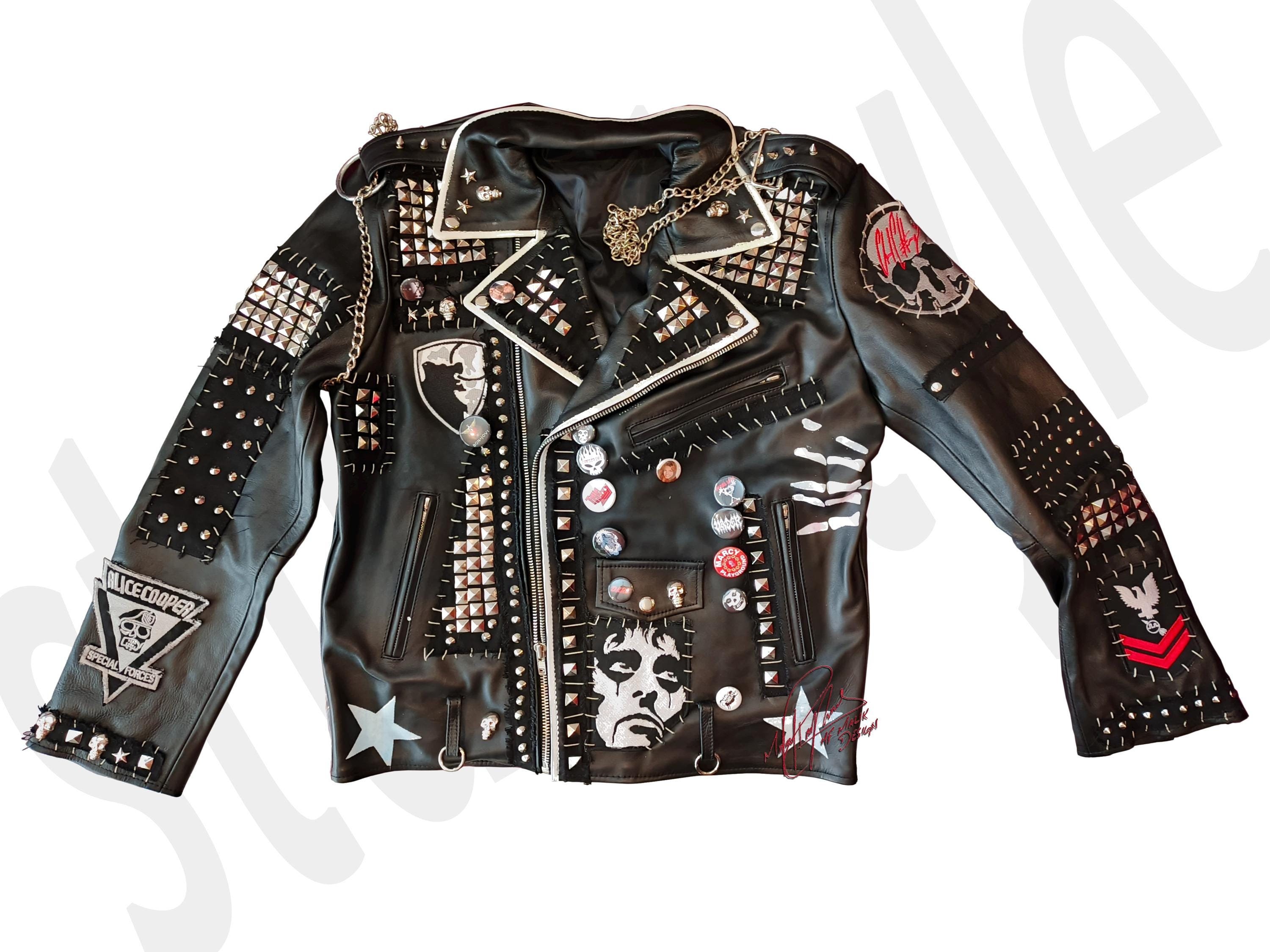 小物  Punk leather globe Black Leather Patches Gothic, Alice Cooper Punk Rock, Jacket
