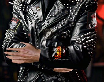 国内で当店のみ PINKSPINK - gothic skull biker jacket Punk Rock Leather Patches Metal Chain Gothic Studded Jacket