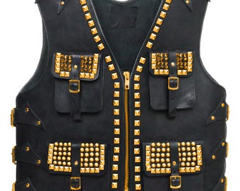 Midnight Rebellion Vest Bold Streetwear Edge Studs Rugged Punk Energy Leather Jacket