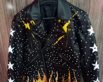 Star Patches Punk Fashion Nietenjacke, handgefertigter Gothic Steampunk