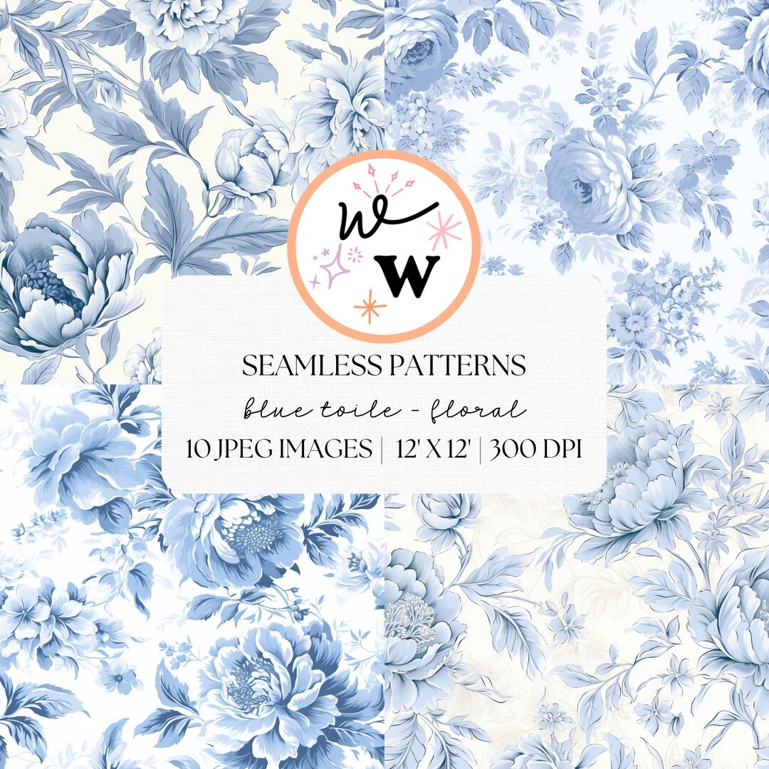 Blue Toile De Jouy Seamless Pattern | Floral Toile De Jouy Digital ...