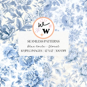 Blue Toile De Jouy Seamless Pattern | Floral Toile De Jouy Digital Paper | Pastel Repeating Pattern | Blue Toile Print | Junk Journal