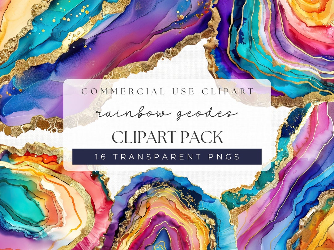 Rainbow and Gold Alcohol Ink Geodes Clipart | Watercolor Agate Slices ...