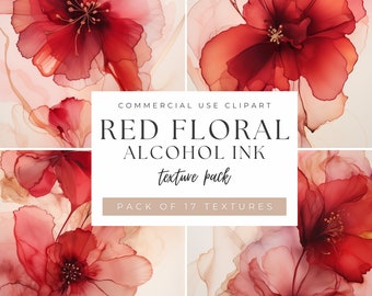 Red and Gold Alcohol Ink Digital Paper | Alcohol Ink Wash Clipart | Red Floral Digital Paper | Digital Scrapbook Paper | Commercial Use
