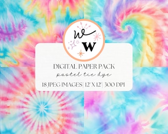 Pastel Tie Dye Digital Paper | Rainbow Tie Dye Pattern | Vibrant Tie Dye Backgrounds | Scrapbook Paper | Abstract Prints