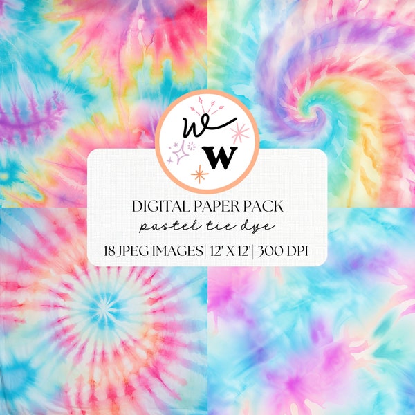 Pastel Tie Dye Digital Paper | Rainbow Tie Dye Pattern | Vibrant Tie Dye Backgrounds | Scrapbook Paper | Abstract Prints
