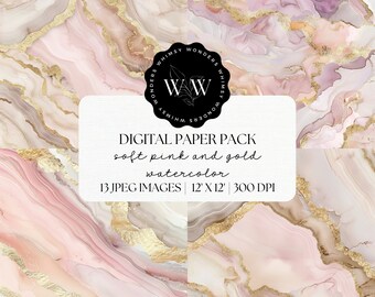 Papel digital de mármol rosa y dorado / Patrón de textura de oro rosa / Papel de álbum de recortes imprimible / Invitaciones de boda / Papel de diario basura /