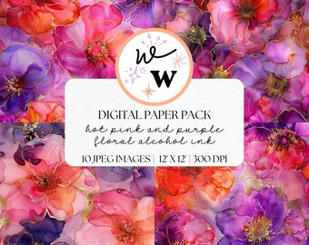 Floral Alcohol Ink Digital Paper | Hot Pink & Purple (Digital Download)