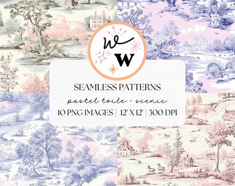 Papier numérique Toile de Jouy, chinoiseries | Papier imprimable scénique rose | Conception d'invitation de mariage | Papier pour scrapbooking | Motif imprimé toile