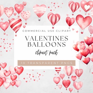 Valentine Balloon Clipart | Heart Shaped Balloons | Balloon Heart PNG | Valentines Hot Air Balloons | Valentines Cards | Love Clipart