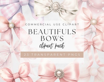 Pearls and Bows Clipart | Vintage Bow Clipart | Coquette Ribbons PNG | Valentines Ribbon PNG | Pink Ribbon Clipart | Girly Aesthetic