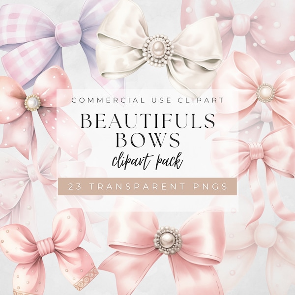 Pearls and Bows Clipart | Vintage Bow Clipart | Coquette Ribbons PNG | Valentines Ribbon PNG | Pink Ribbon Clipart | Girly Aesthetic